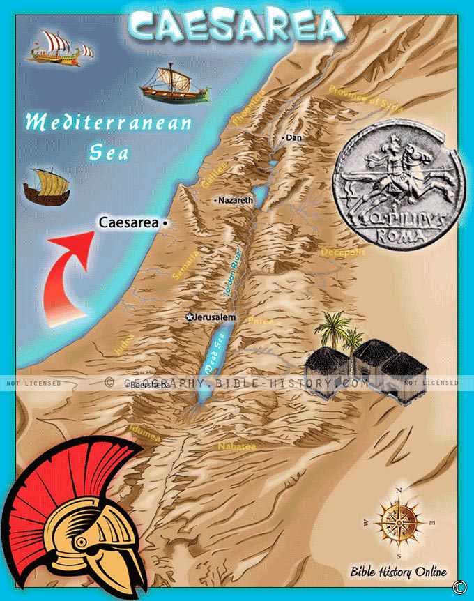 Map of the city of Caesarea, the seaport city in Ancient Israel where Philip lived.