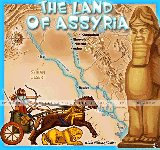 The Land of Assyria in Bible Times with Capital Cities.