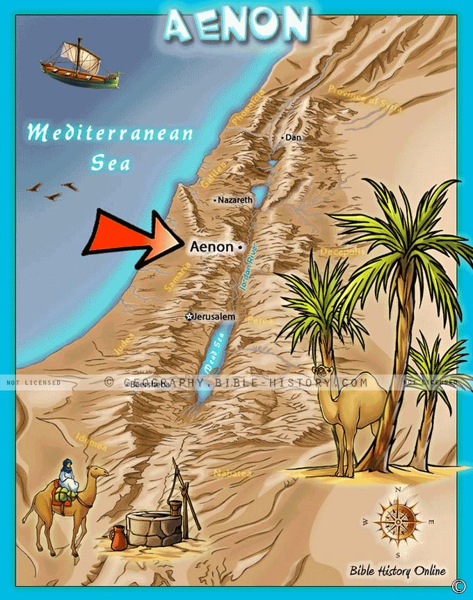 Map of ancient Aenon in the land of Israel where John baptized near the Jordan River.
